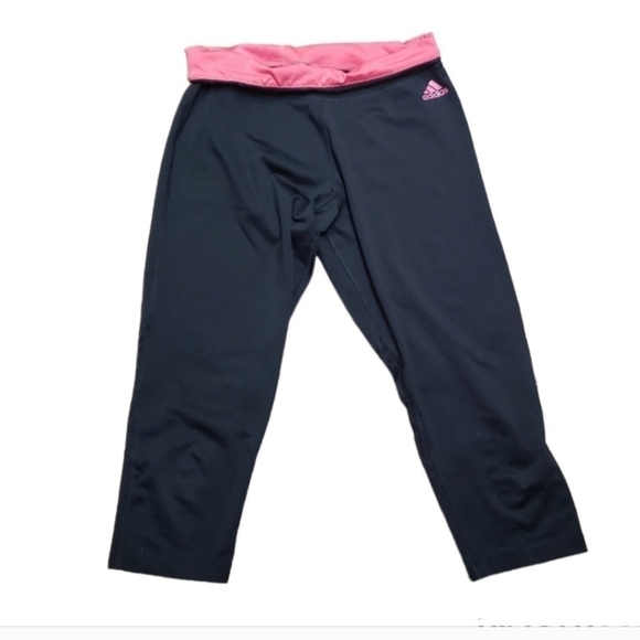 adidas Pants - Adidas Climalite Capri Leggings Black/ Pink Waistband Size S Adidas